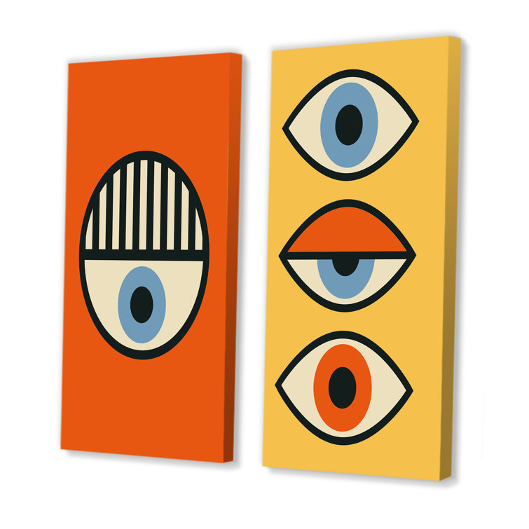 Dakota Fields Minimal 20S Abstract Eyes Om Yellow II On Canvas 2 Pieces